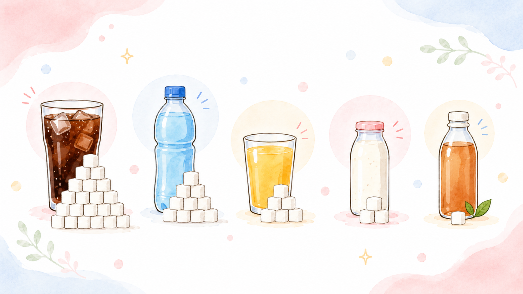 飲み物に含まれる糖分を角砂糖の数で表したイメージ